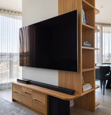 Spotted Gum Veneer Crown Cut on Black Moisture Resistant MDF