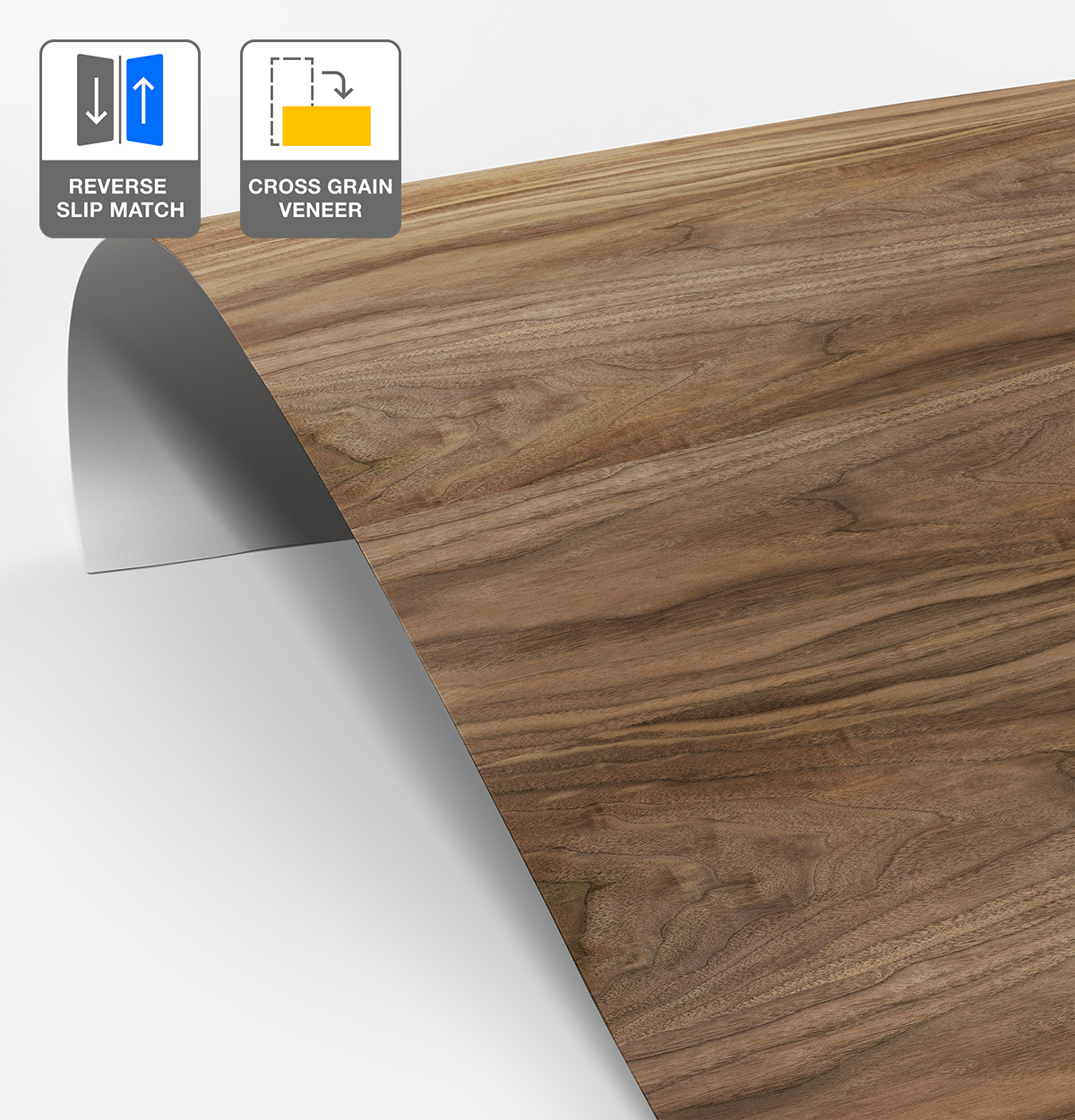 American Walnut Veneer Crown Cut Reverse Slip Match Cross Grain on Laminate