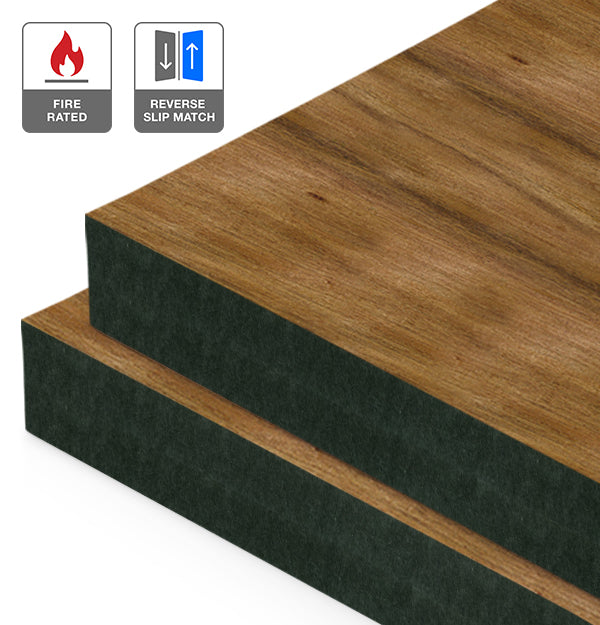 Blackwood Veneer Crown Cut Reverse Slip Match on Fire Rated Black MDF