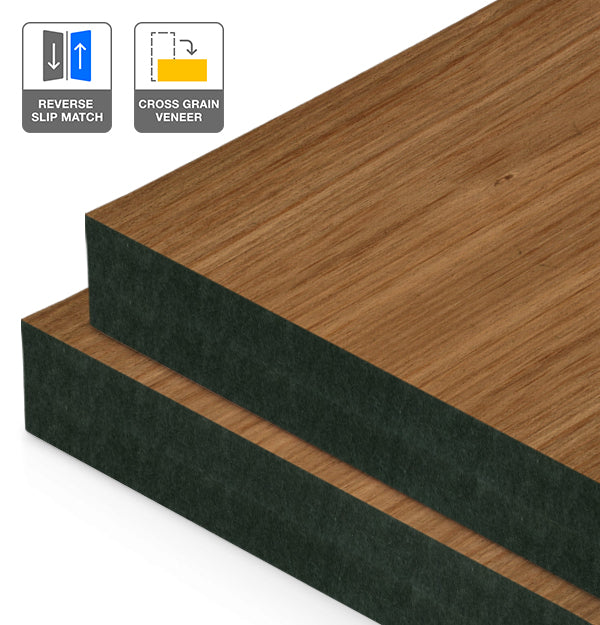 Blackwood Veneer Crown Cut Reverse Slip Match Cross Grain on Black MDF