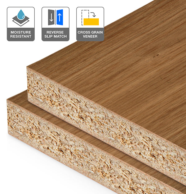 Blackwood Veneer Crown Cut Reverse Slip Match Cross Grain on HMR Moisture Resistant Particleboard