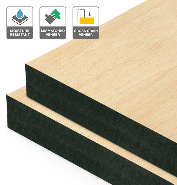 Clear Pine Veneer Mismatched Cross Grain on Black Moisture Resistant MDF
