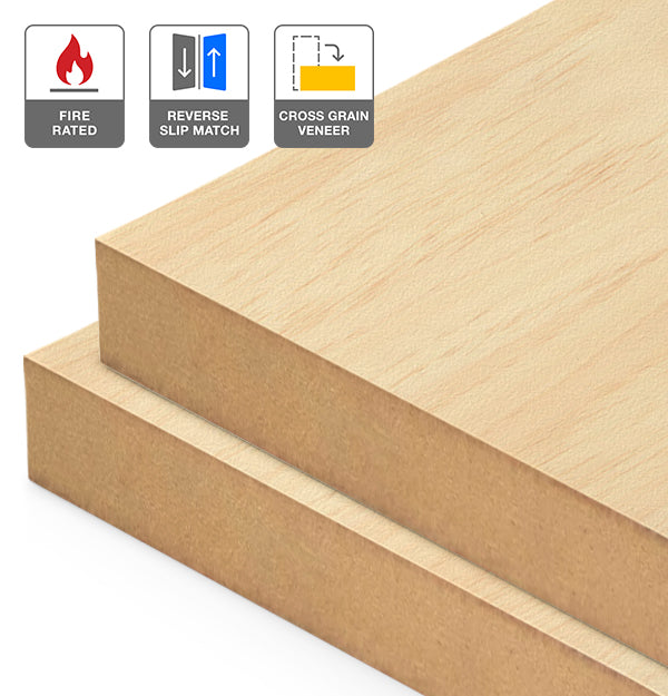 Clear Pine Veneer Crown Cut Reverse Slip Match Cross Grain on Fire Rated MDF