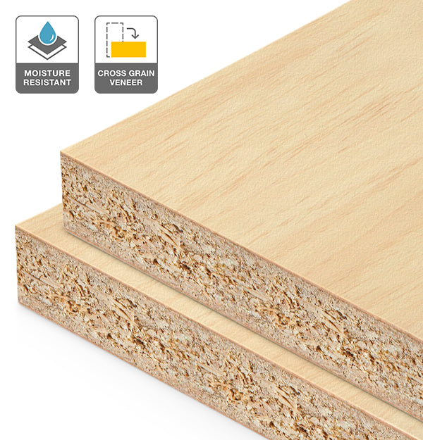 Clear Pine Veneer Crown Cut Cross Grain on HMR Moisture Resistant Particleboard
