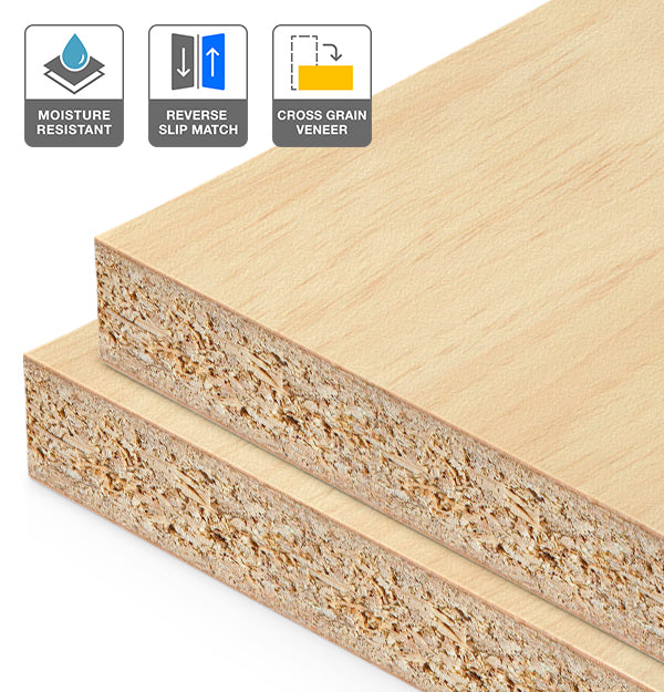 Clear Pine Veneer Crown Cut Reverse Slip Match Cross Grain on HMR Moisture Resistant Particleboard