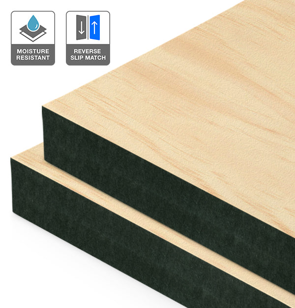 Clear Pine Veneer Crown Cut Reverse Slip Match on Black Moisture Resistant MDF