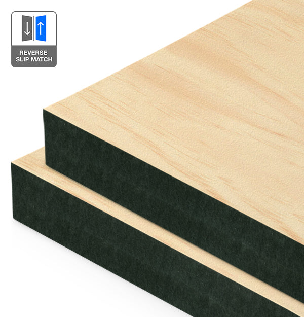 Clear Pine Veneer Crown Cut Reverse Slip Match on Black MDF