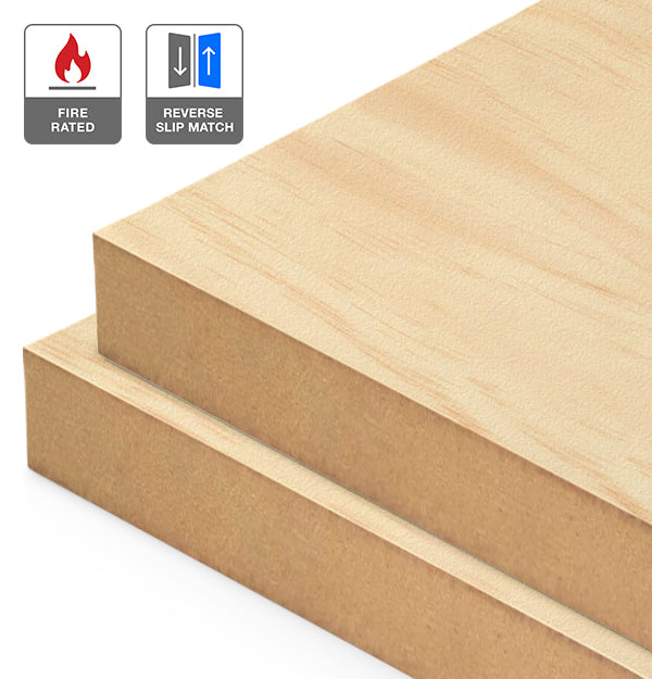 Clear Pine Veneer Crown Cut Reverse Slip Match on Fire Rated MDF