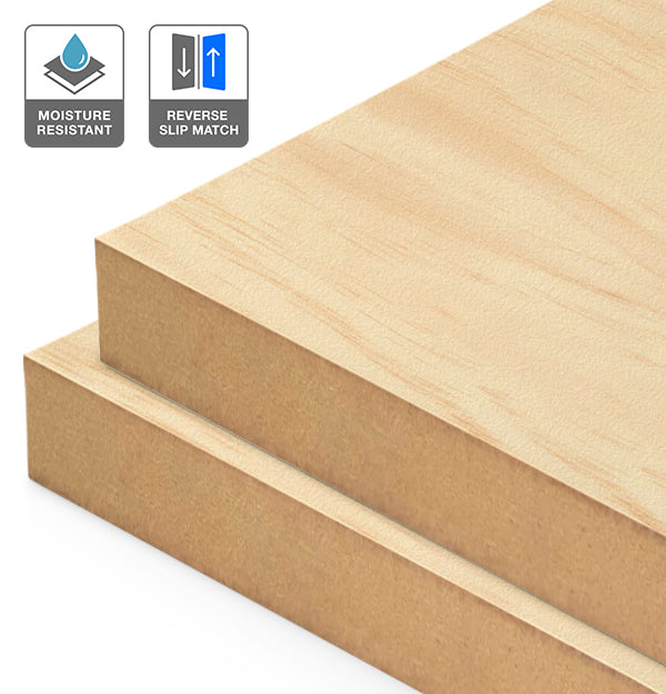 Clear Pine Veneer Crown Cut Reverse Slip Match on Moisture Resistant MDF