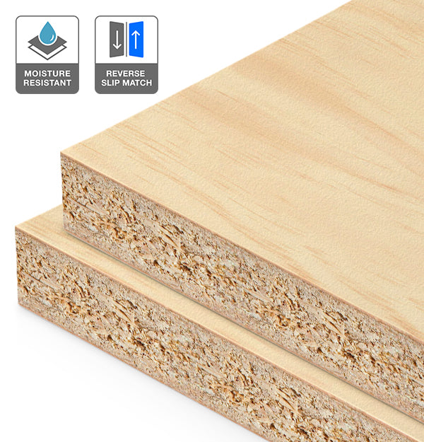 Clear Pine Veneer Crown Cut Reverse Slip Match on HMR Moisture Resistant Particleboard