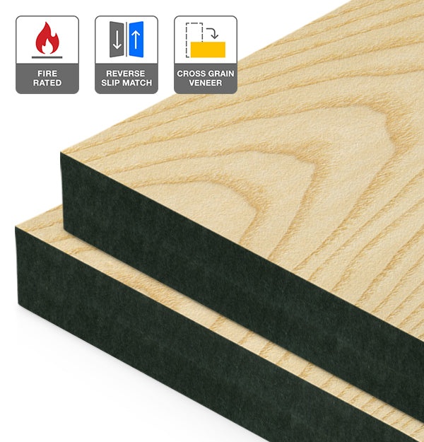 European Ash Veneer Crown Cut Reverse Slip Match Cross Grain on Fire Rated Black MDF