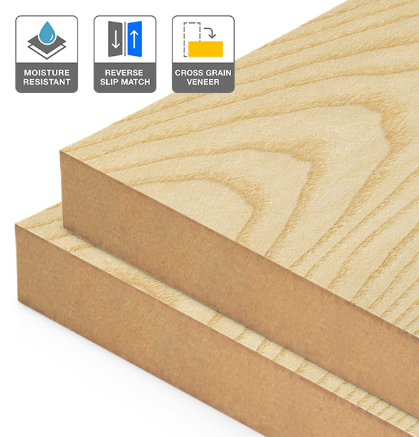 European Ash Veneer Crown Cut Reverse Slip Match Cross Grain on Moisture Resistant MDF