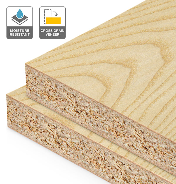 European Ash Veneer Crown Cut Cross Grain on HMR Moisture Resistant Particleboard