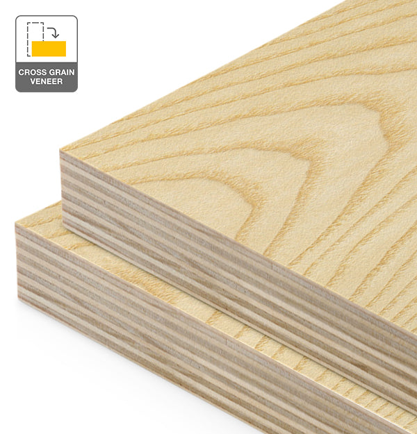 European Ash Veneer Crown Cut Cross Grain on Plywood