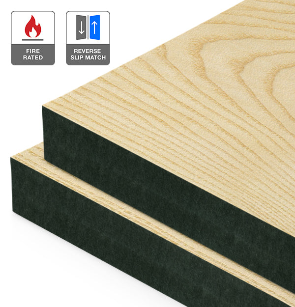 European Ash Veneer Crown Cut Reverse Slip Match on Fire Rated Black MDF