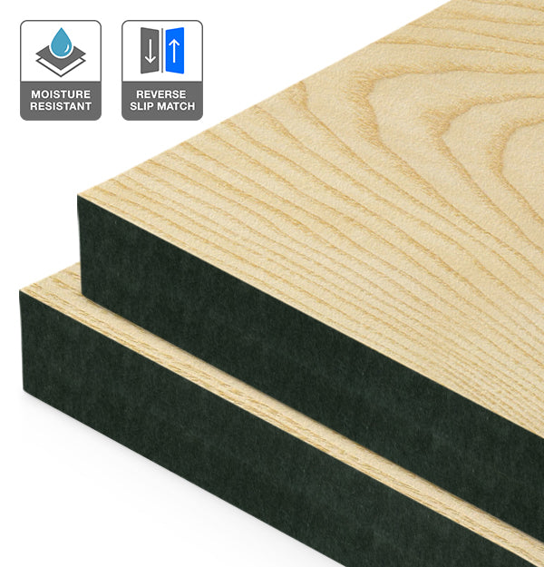 European Ash Veneer Crown Cut Reverse Slip Match on Black Moisture Resistant MDF