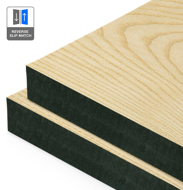 European Ash Veneer Crown Cut Reverse Slip Match on Black MDF