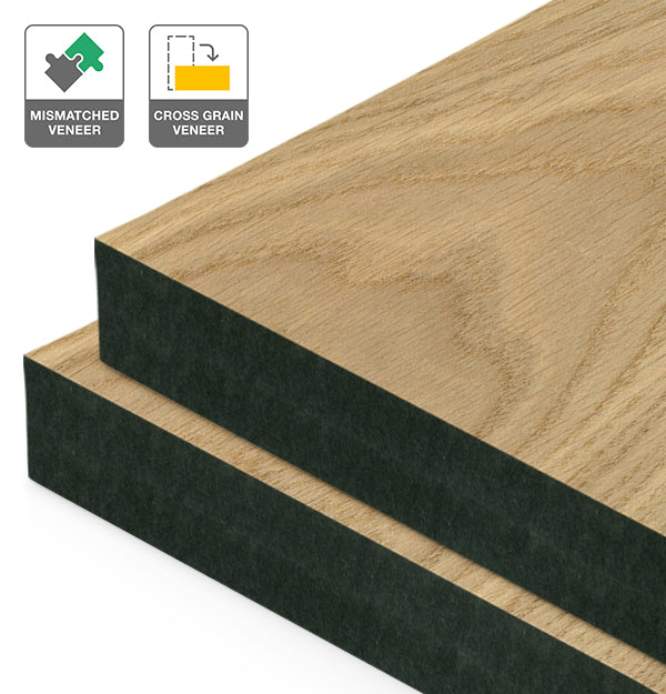 European Oak Veneer Mismatched Cross Grain on Black MDF