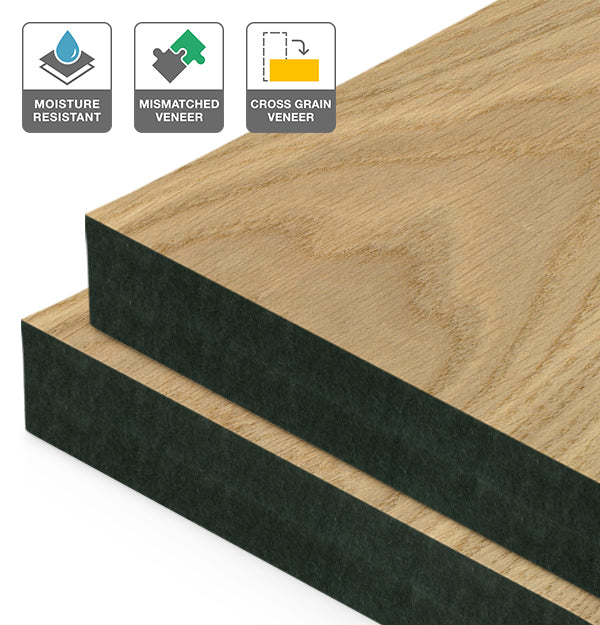European Oak Veneer Mismatched Cross Grain on Black Moisture Resistant MDF