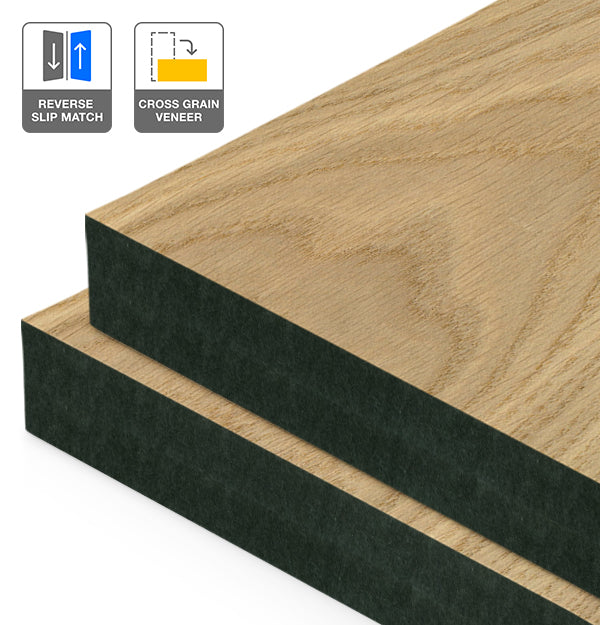 European Oak Veneer Crown Cut Reverse Slip Match Cross Grain on Black MDF