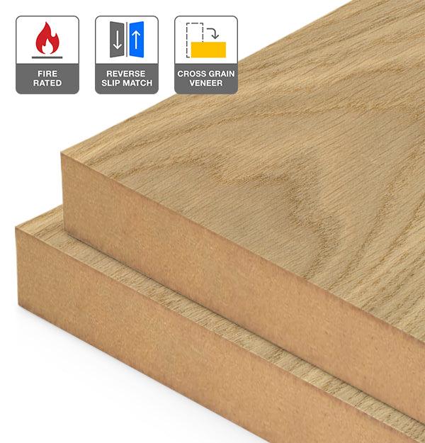 European Oak Veneer Crown Cut Reverse Slip Match Cross Grain on Fire Rated MDF