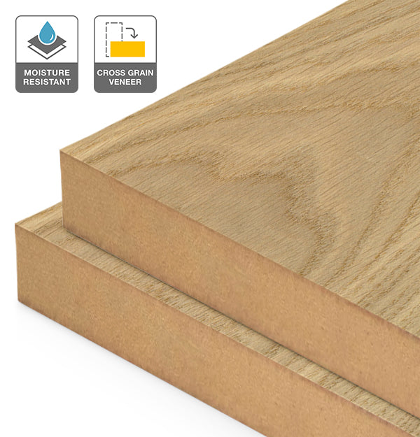 European Oak Veneer Crown Cut Cross Grain on Moisture Resistant MDF