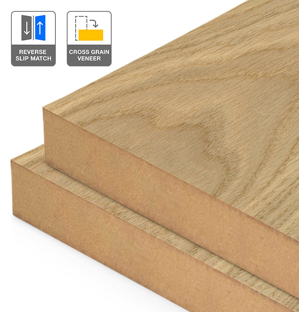 European Oak Veneer Crown Cut Reverse Slip Match Cross Grain on MDF