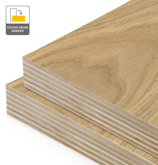 European Oak Veneer Crown Cut Cross Grain on Plywood