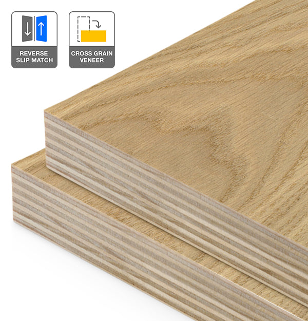 European Oak Veneer Crown Cut Reverse Slip Match Cross Grain on Plywood