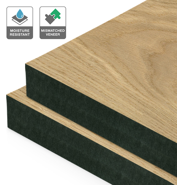 European Oak Veneer Mismatched on Black Moisture Resistant MDF