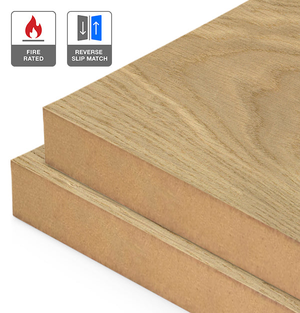 European Oak Veneer Crown Cut Reverse Slip Match on Fire Rated MDF