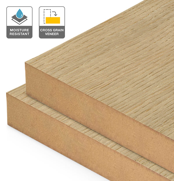 European Oak Veneer Quarter Cut Cross Grain on Moisture Resistant MDF