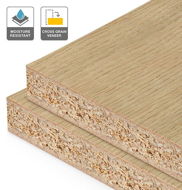 European Oak Veneer Quarter Cut Cross Grain on HMR Moisture Resistant Particleboard