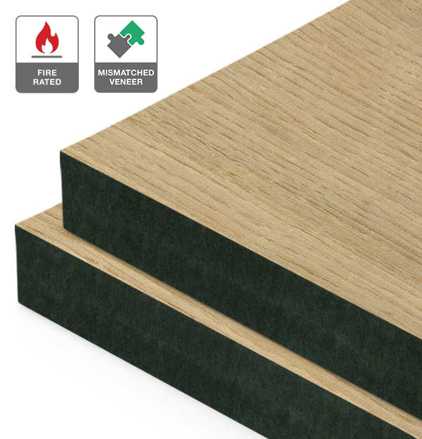 European Oak Veneer Wire Brushed Mismatched on Fire Rated Black MDF