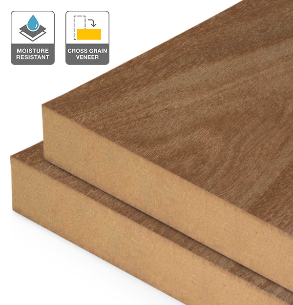 Ironbark Veneer Crown Cut Cross Grain on Moisture Resistant MDF