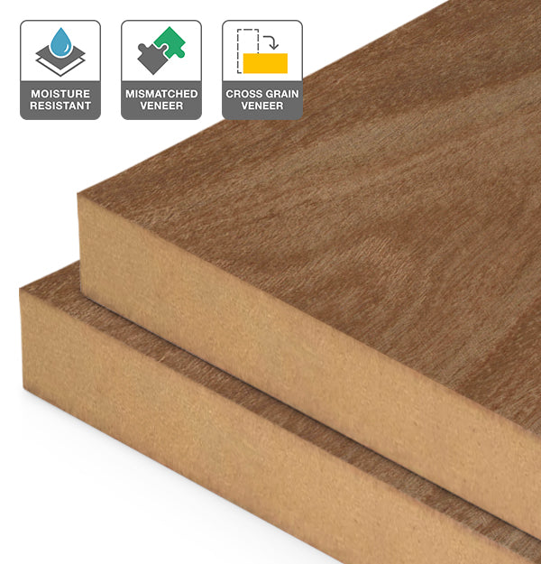 Ironbark Veneer Mismatched Cross Grain on Moisture Resistant MDF