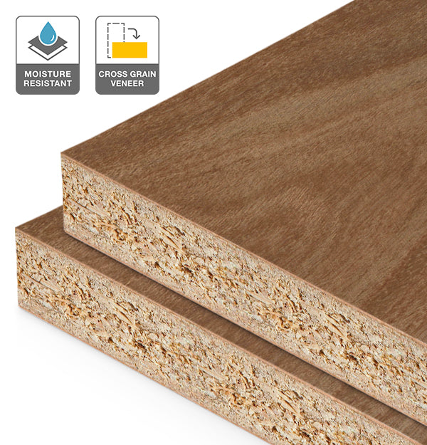 Ironbark Veneer Crown Cut Cross Grain on HMR Moisture Resistant Particleboard