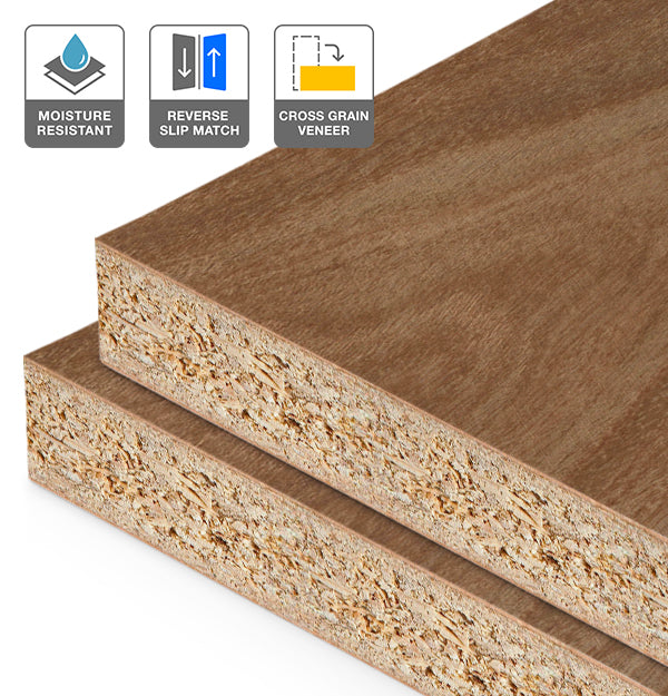 Ironbark Veneer Crown Cut Reverse Slip Match Cross Grain on HMR Moisture Resistant Particleboard