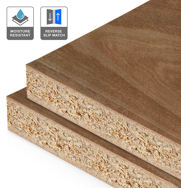 Ironbark Veneer Crown Cut Reverse Slip Match on HMR Moisture Resistant Particleboard