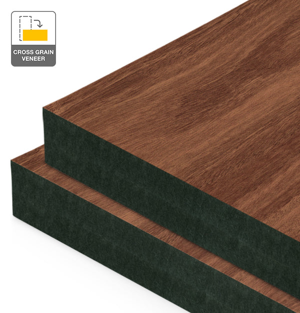 Jarrah Veneer Crown Cut Cross Grain on Black MDF