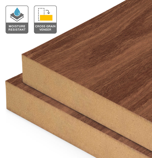 Jarrah Veneer Crown Cut Cross Grain on Moisture Resistant MDF