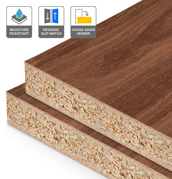 Jarrah Veneer Crown Cut Reverse Slip Match Cross Grain on HMR Moisture Resistant Particleboard