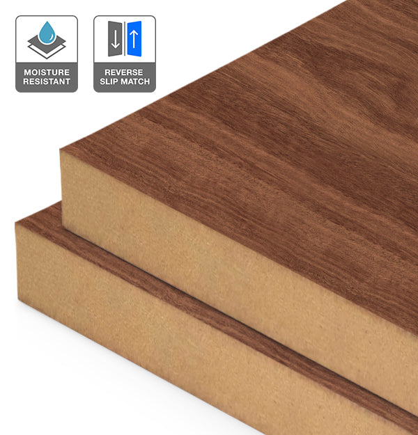 Jarrah Veneer Crown Cut Reverse Slip Match on Moisture Resistant MDF