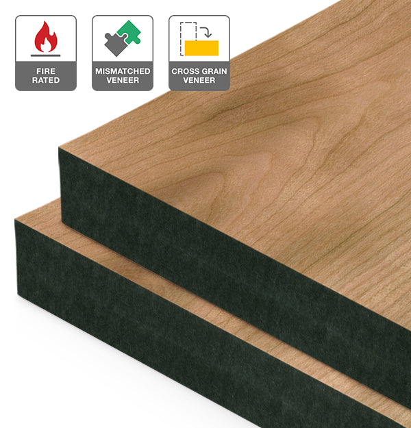 American Cherry Veneer Mismatched Cross Grain on Fire Rated Black MDF