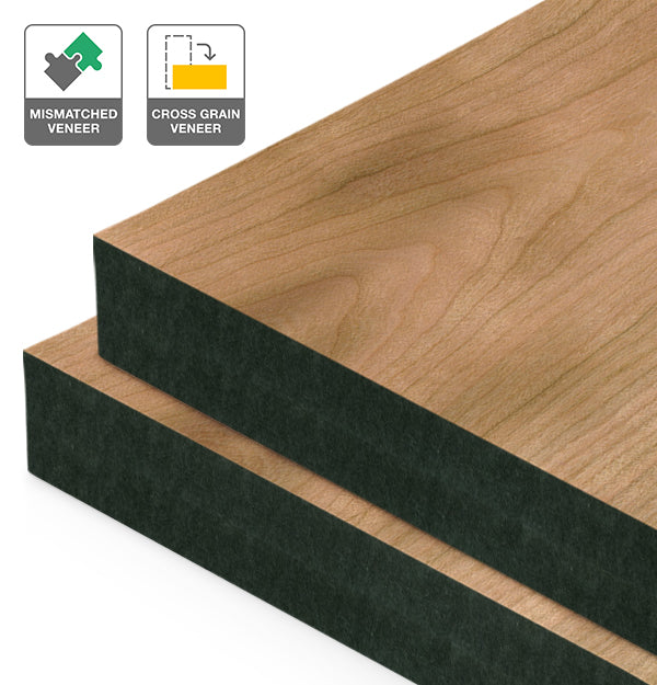 American Cherry Veneer Mismatched Cross Grain on Black MDF