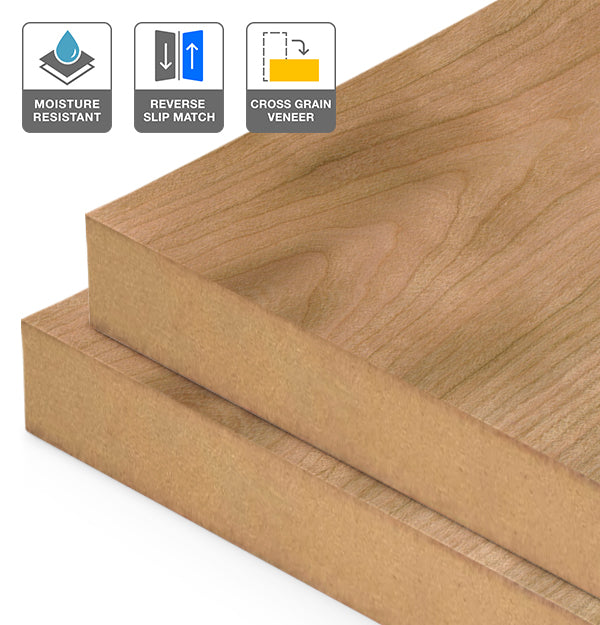 American Cherry Veneer Crown Cut Reverse Slip Match Cross Grain on Moisture Resistant MDF