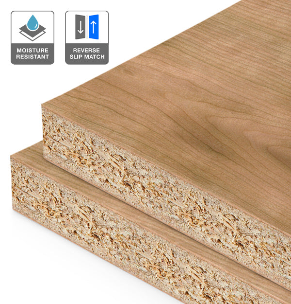 American Cherry Veneer Crown Cut Reverse Slip Match on HMR Moisture Resistant Particleboard