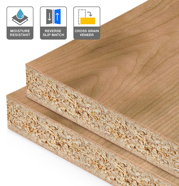 American Cherry Veneer Crown Cut Reverse Slip Match Cross Grain on HMR Moisture Resistant Particleboard