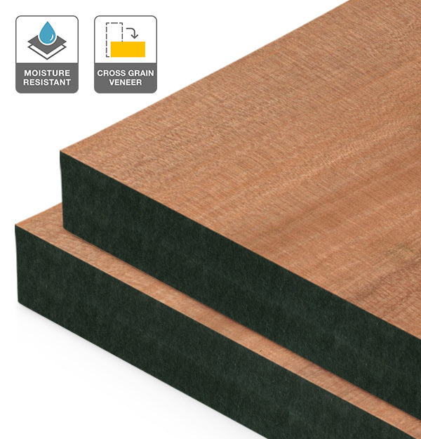 Myrtle Veneer Quarter Cut Cross Grain on Black Moisture Resistant MDF