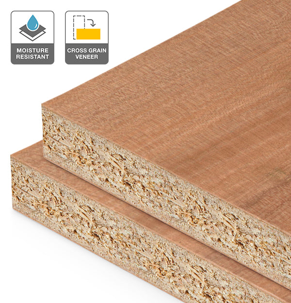Myrtle Veneer Quarter Cut Cross Grain on HMR Moisture Resistant Particleboard